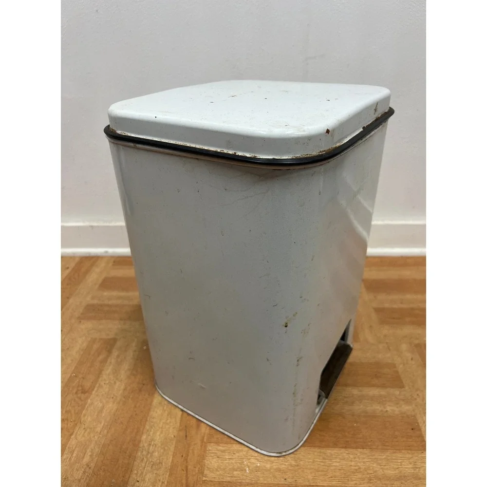 Vintage Mipro White Metal Step Trash Can Retro Industrial Kitchen Waste Bin MCM